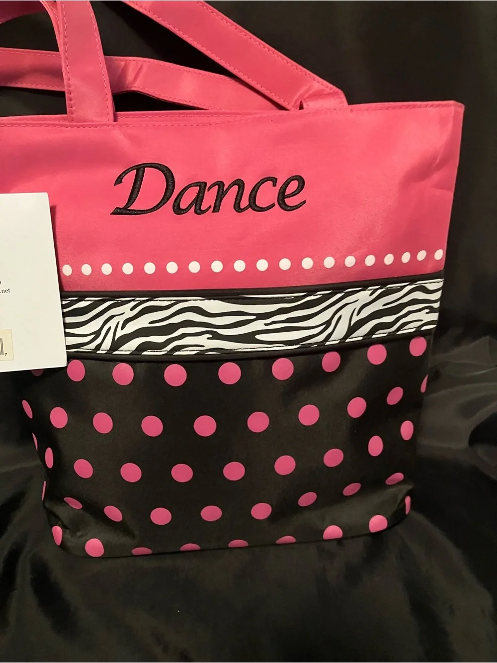 New! Sassi Designs Dance Bag Pink Black Polka Dot